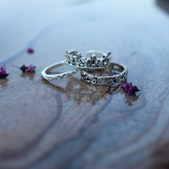 Boho Silver Band Rings Set of 3 - Picture 2 of 3